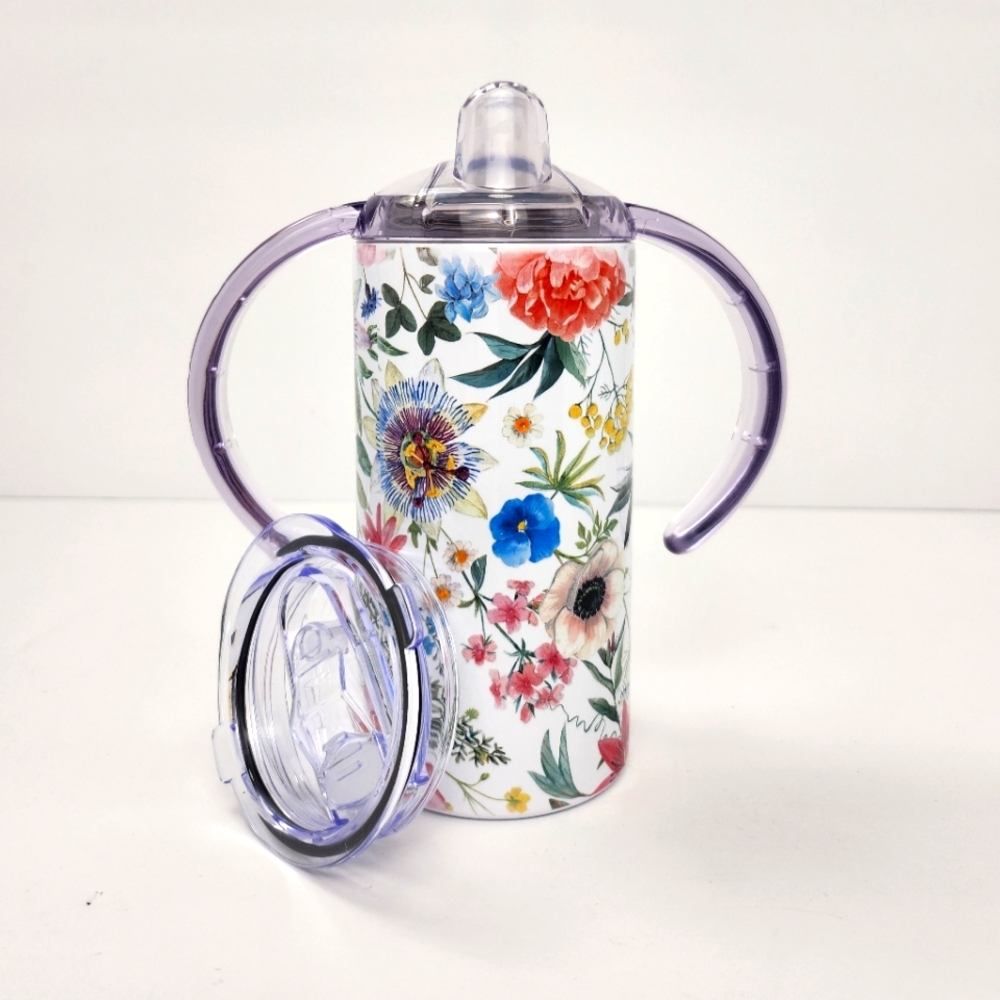 12 oz Floral Sippy Tumbler W/ 2 Lids